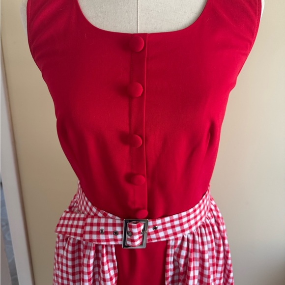 Custom Red Dress w Removable Gingham Over Skirt - Picture 3 of 9